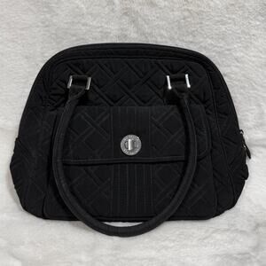 Vera Bradley Black Quilted Satchel Handbag Purse Turn Lock Tote
